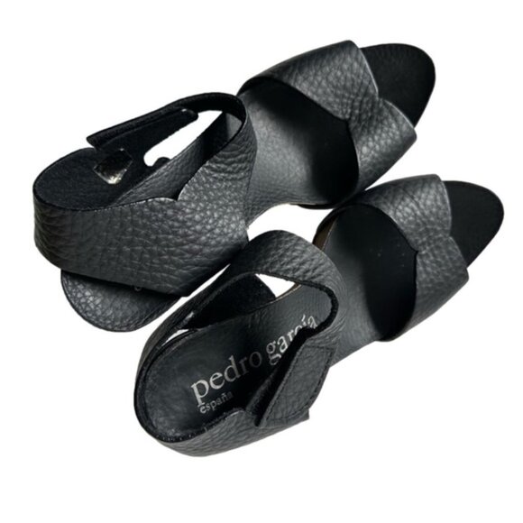 Pedro Garcia Black Pebbled Leather Sandals 4.25 Inch Heel - Size EU 39 (US 8) - Picture 3 of 17